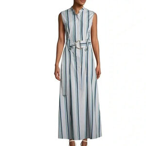 DIANE VON FURSTENBERG Size 10 Striped Sleeveless Belted Maxi Dress